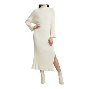 ANNA QUAN Rosaline Roll-Neck Cotton Knit Midi Dress Cream Size 8